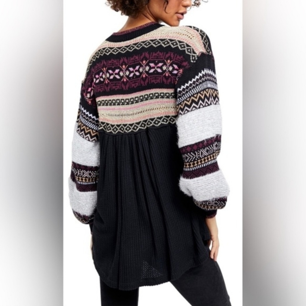 Free People Cabin Fever Swit Sweater Long Sleeve Half Zip Metallic Black Sm NWT - Picture 4 of 16